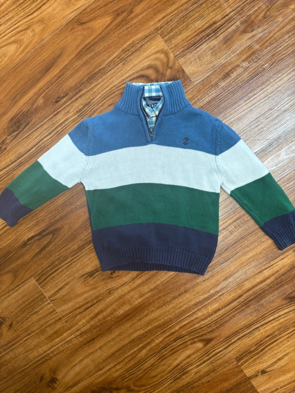 Izod Striped Half-Zip Sweater in Blue, White & Green